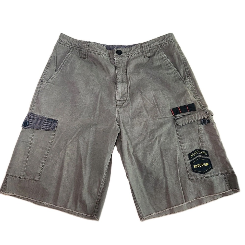 RHYTHM Cargo Shorts Mens 32 Green Cotton Tartan Plaid Utility VTG‎ 90's